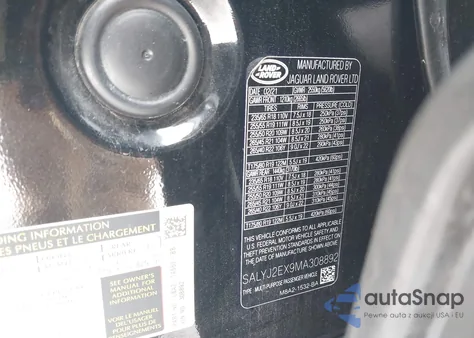 2021 Land Rover Range Rover Velar P250 S из США, поврежденный, VIN SALYJ2EX9MA308892